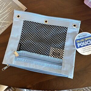 Light Blue Pencil Pen Zipper Pouch fits 3 Ring Binders NWT School Supplies